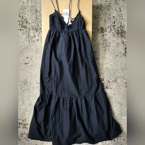 Zara Sexy Black Spaghetti Strap Halter Billow Boho Maxi Dress XS